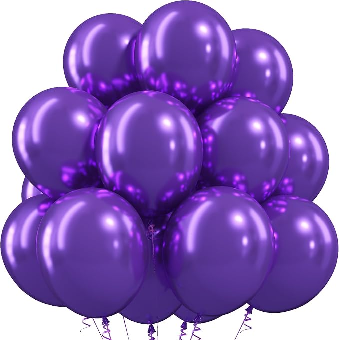 Metallic Purple Balloons 50Pack 12 Inch Chrome Purple Latex Party Balloons by Togvu