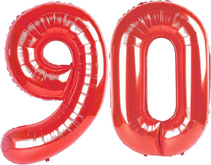 Red Jumbo Number 90 Balloon 40 Inch, Women Men 90 Birthday Supplies, Foil by Upgesy