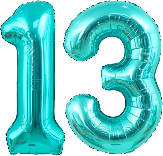 40 Inch Big Teal Blue Number 13 Foil 0-9 Mylar Helium Balloons | Large Digital by SULALABOO