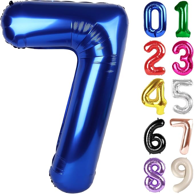 7 Balloon - Night Blue Birthday Number Balloons, 40 Inch Party Decorations | by ALPHADELTAPI