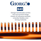 Giorgio G43 Large 7.25 Inch Detangling Comb, Wide Teeth for Thick Curly Wavy Hair. Long Hair Detangler Comb For Wet and Dry. Handmade of Quality Cellulose, Saw-Cut, Hand Polished, Tortoise Shell