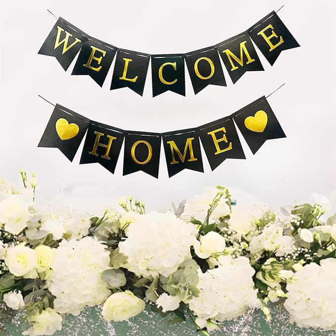 Welcome Home Banner Decorations Glitter Black Bunting Backdrop - Image 6