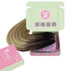 YoungSee Wire Hair Extensions Balayage Wire Hair Extensions Real Human Hair Ombre Fish Line Extensions Dark Brown Roots to Medium Brown with Blonde Dyable Remy Hair 14Inch 80G