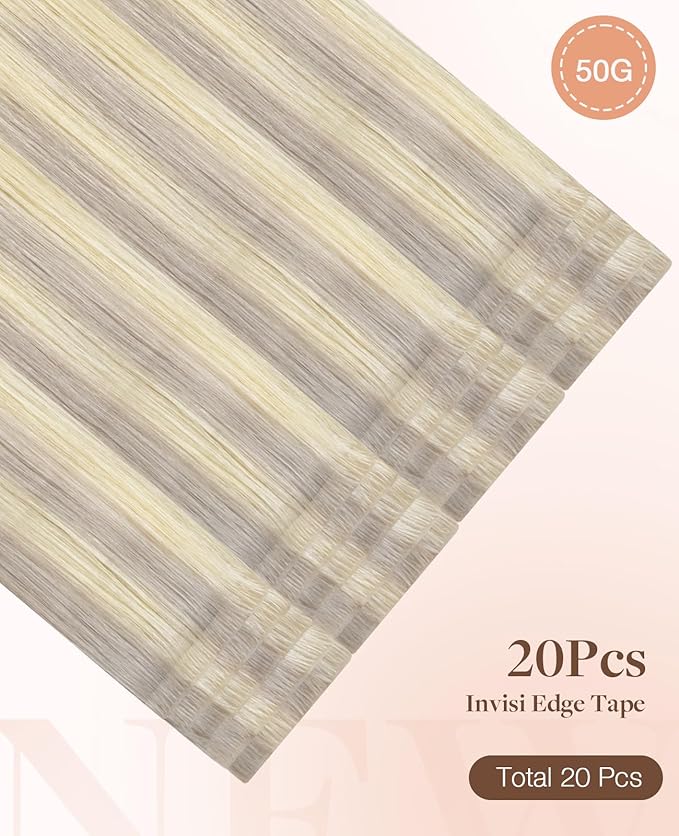 GOO GOO Invisi Edge Tape in Hair Extensions Human Hair, 17/22/60 Balayage Ash Blonde to Golden Blonde and Platinum Blonde, 20pcs 22inch 50g, Virgin Remy Hair, Seamless Injected Tape, Natural Look
