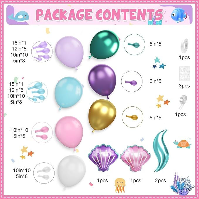 Mermaid Balloon Garland Arch Kit, Pastel Pink Purple Teal Blue Clear Latex - Image 2