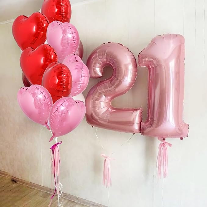TONIFUL 30 Pcs Red Pink Heart Balloons 18 Inch Heart Shape Foil Balloon | - Image 6