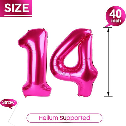 14 Balloon - Hot Pink Birthday Number Balloons, 40 Inch Party Decorations | Hot - Image 5