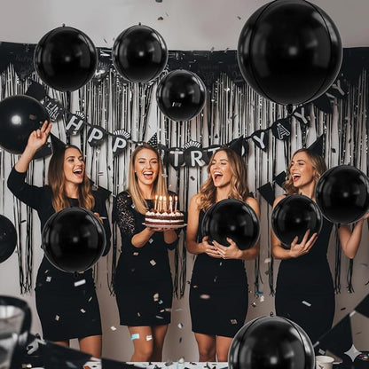 10Pcs Black Round Foil Balloons, Metallic Black Foil Baloon - Image 8