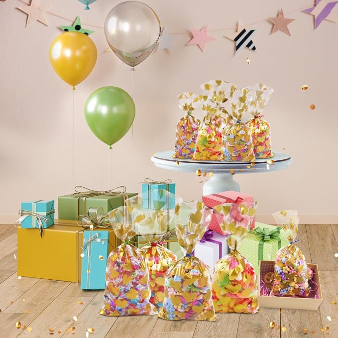 COQOFA 100Pcs 7X12IN Gold Heart Cello Cellophane Treat Bags Gift Party Favor - Image 6