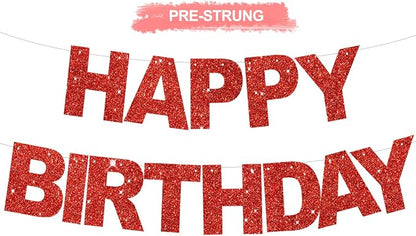 BEISHIDA Pre-Strung Glitter Red Happy Birthday Banner Party Sign Decoration | by Beishida