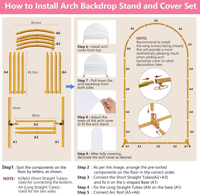 Metal Arch Backdrop Stand and Cover Set, 7.2FT Gold Wedding Backdrop Arch Frame - Image 5