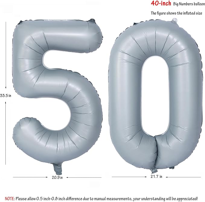 40 In Matte gray Number Balloon Helium Foil Mylar Birthday Balloon Digit 50 | - Image 2