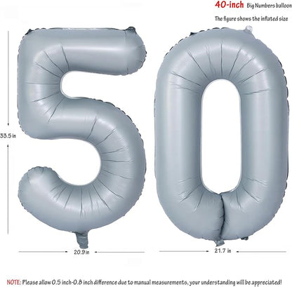 40 In Matte gray Number Balloon Helium Foil Mylar Birthday Balloon Digit 50 | - Image 2