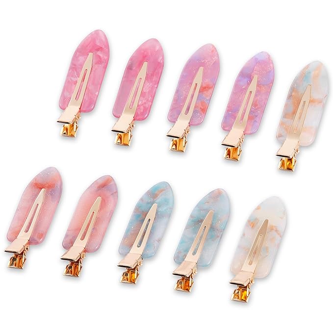 No Crease Creaseless No Bend Hair Clips For Styling Non Slip Flat Clips For Makeup Hair Accessories For Women,Sparkle Pink Purple,10 PCS
