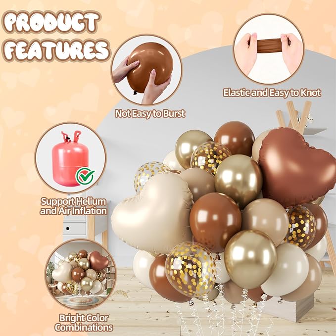 Brown and Gold Balloons, 12 Inch Double Stuffed Brown Apricot Balloons Gold - Image 3