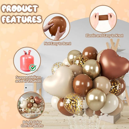 Brown and Gold Balloons, 12 Inch Double Stuffed Brown Apricot Balloons Gold - Image 3