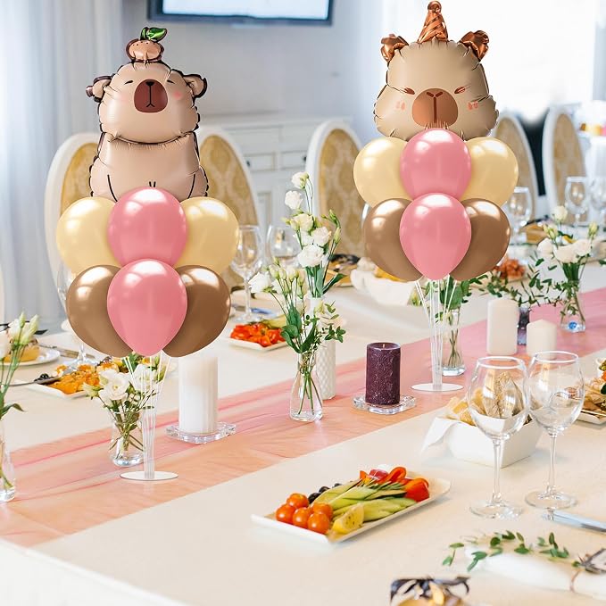 Seematn 2 Set Capybara Balloon Stand Kits Pastel Pink and Orange Balloons - Image 6