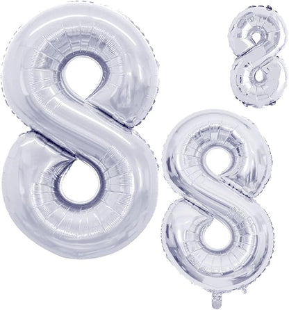 Silver Foil Balloons Number 8, Huge Number Balloons by GOER