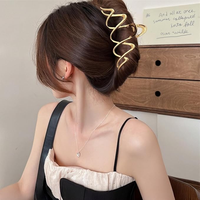 Wave Hair Claw Clip Wavy Metal Hair Clips Large Gold Hair Claws Barrettes Strong Hold Nonslip Hair Jaw Clips for Thin Thick Hair Stylish Hair Accessories for Women Girls