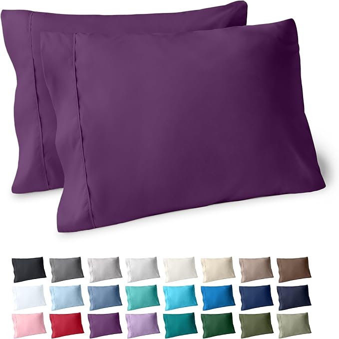 Bare Home Microfiber Pillow Cases - King Size Set of 2 - Cooling Pillowcases - Double Brushed - Plum Pillowcases Two Pack - Easy Care (King Pillowcase Set of 2, Plum)