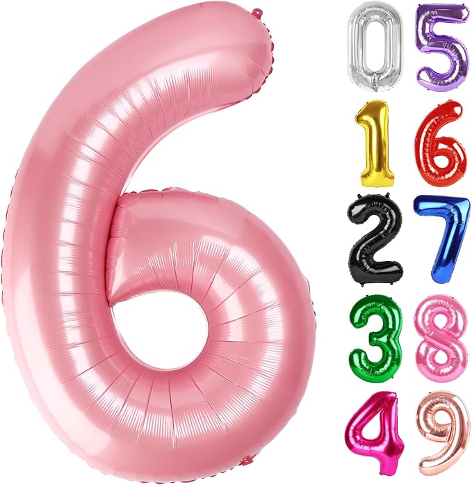 Pastel Pink Number 6 Balloon 40 Inch, 6th Birthday Decorations Men Women | Foil by IWERP