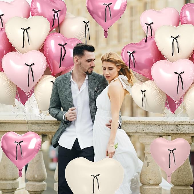 Pink Heart Balloons, 18 Inch Pink Sand White Foil Balloons - Image 8