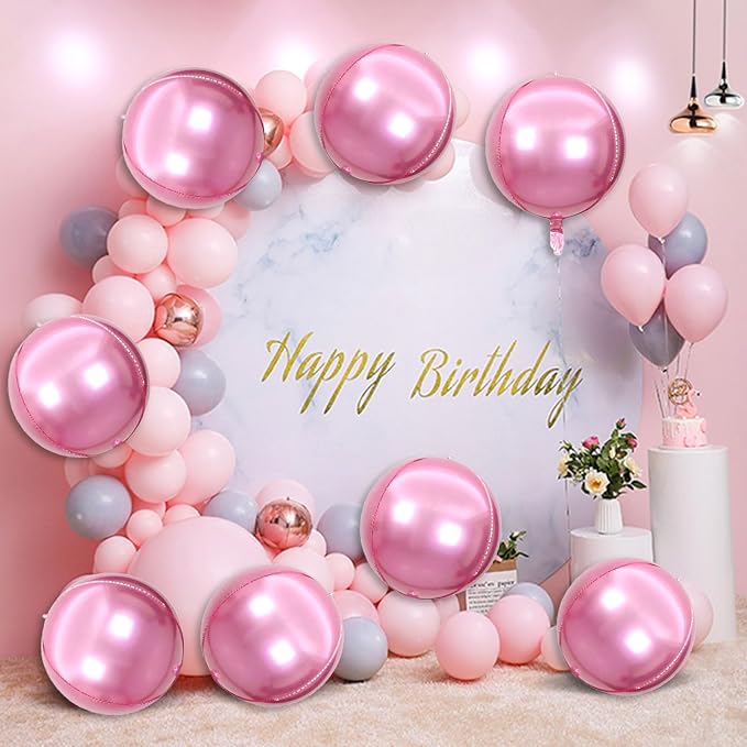 8 Pcs Pink Round Foil Balloons, 22 Inch, 4D Pink Mylar Orbz Round Balloons - Image 5