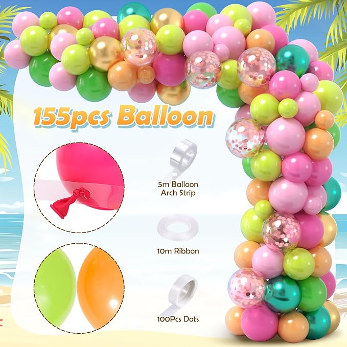SNLN 178Pcs Tropical Luau Balloons Arch Garland Kit Hawaiian Party Decorations - Image 4