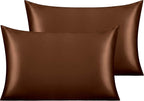 NTBAY 2 Pack Satin Queen Pillowcases for Hair and Skin, Luxurious and Silky Pillow Cases with Envelope Closure, 20x30 Inches, Brown