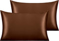 NTBAY 2 Pack Satin Standard Pillowcases for Hair and Skin, Luxurious and Silky Pillow Cases with Envelope Closure, 20x26 Inches, Brown