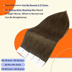 Full Shine Human Hair Extensions Tape in Color 4 Medium Brown Remy Double Sided Human Hair Tape in Extensions 12 Inch Invisible Natural Seamless Skin Weft Extensions 30G 20 PCS for Party