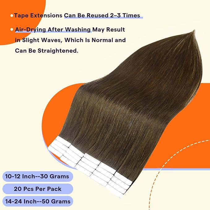 Full Shine Human Hair Extensions Tape in Color 4 Medium Brown Remy Double Sided Human Hair Tape in Extensions 12 Inch Invisible Natural Seamless Skin Weft Extensions 30G 20 PCS for Party