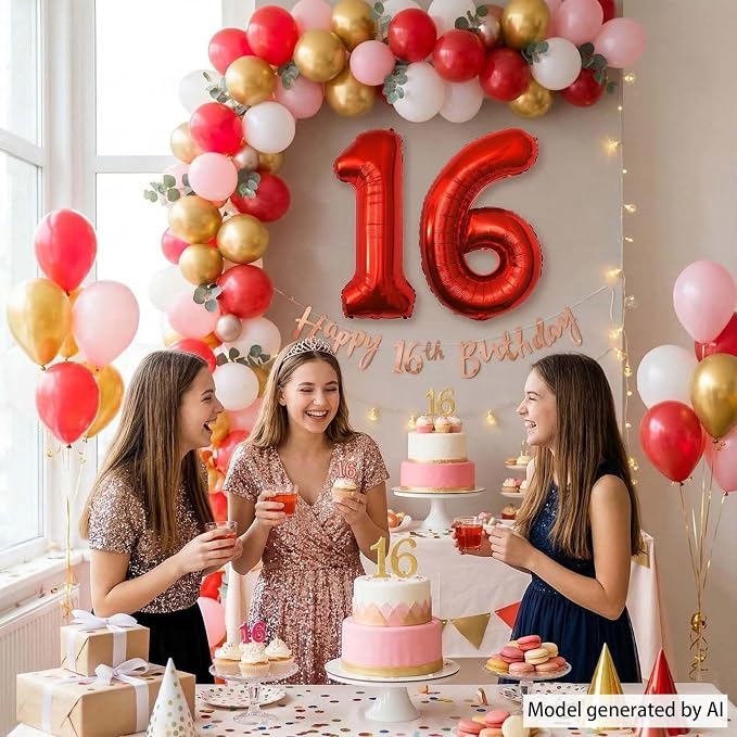 Red Number 16 Balloon 40 Inch, Foil Numeral - Image 3
