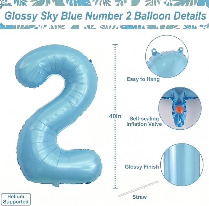 Pearlescent Blue Number 2 Balloon 40 Inch, Shiny Foil - Image 4