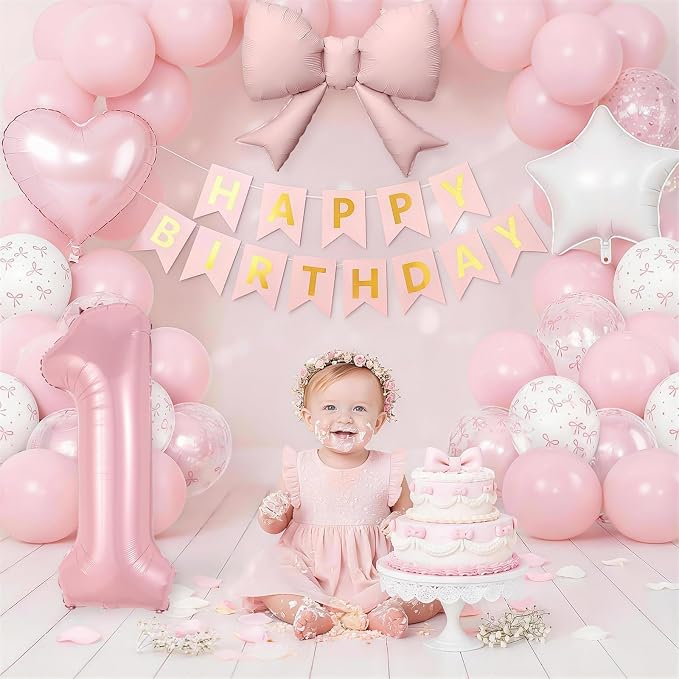 1st Pink Bow Birthday Decorations - Image 3