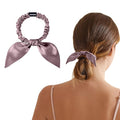 THXSILK Hair Silk Scrunchies with Bow for Women Pure Mulberry Silk Hair Cute Ring Ties Scrunchies for Girls Women's Thick Hair, Purple, 2.8"