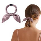 THXSILK Hair Silk Scrunchies with Bow for Women Pure Mulberry Silk Hair Cute Ring Ties Scrunchies for Girls Women's Thick Hair, Purple, 2.8"