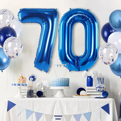 Giant Number Foil Balloon 70, Dark Blue Self Inflating 70th Birthday Balloon - Image 5