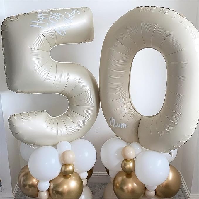 Cream 15 Foil Balloon Numbers, 40 Inch Giant Beige 15th Birthday Balloons - Image 3