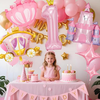 Minyu 6-Piece Princess Theme Party Decoration Set: Princess Carriage + Pink - Image 4