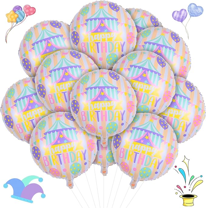 18 Inch Circus Happy Birthday Foil Balloons, Pastel Rainbow Balloon - Image 9