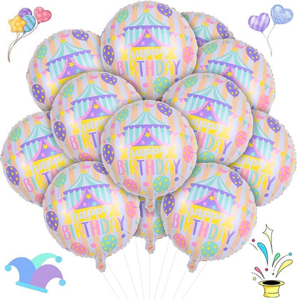18 Inch Circus Happy Birthday Foil Balloons, Pastel Rainbow Balloon - Image 9