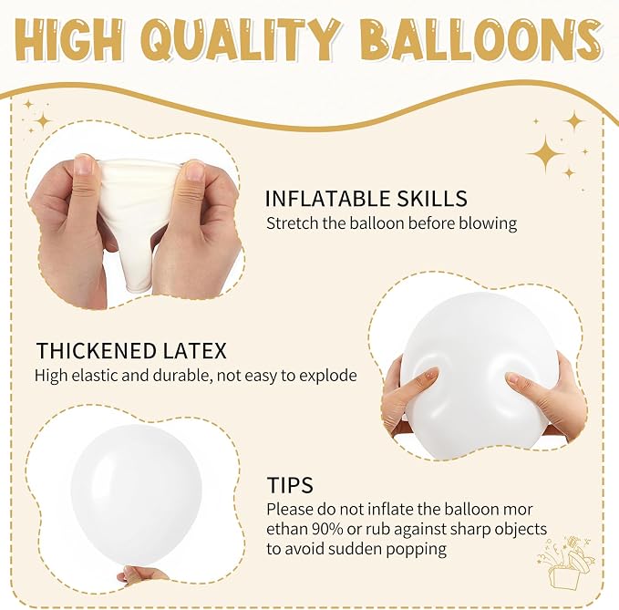 154 PCS White and Gold Balloon Arch Kit, Different Sizes - Image 6
