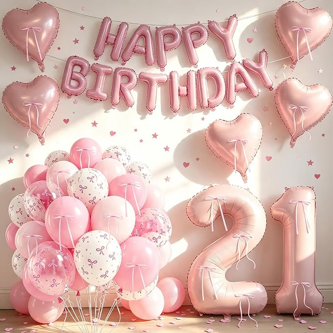 81Pcs Pink Happy 21st Birthday Decorations - Image 8