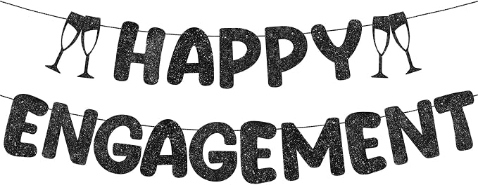 Pre Strung Happy Engagement Banner Glitter Engagement Party Decorations by Breling