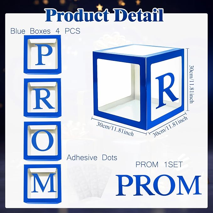 4 Pcs Prom Boxes with Letters 11.8 x 11.8 x 11.8 Inch Clear Balloon Boxes - Image 2