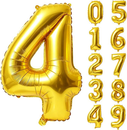 40 Inch Number 4 Balloons for 4th Birthday Party Decorations, 0-100 Gold Large by FOBELEC