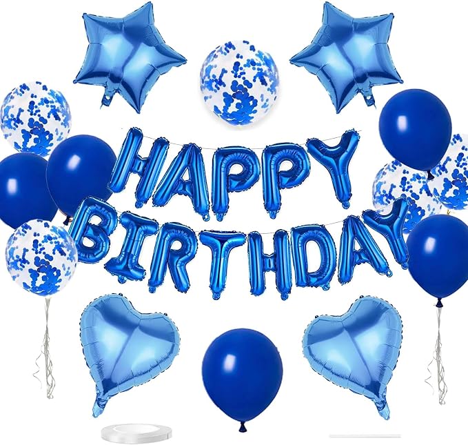 27 Pcs Dark Blue Birthday Decorations, 3D Foil Dark Blue Happy Birthday Balloon by WEIKA