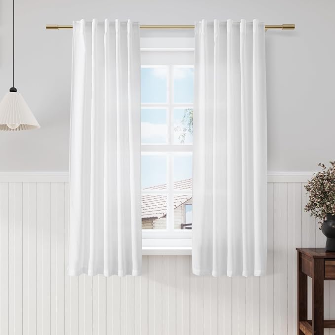 White Semi Sheer Linen Curtains 63 inch Length by Nanspring