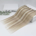 Full Shine Blonde Clip in Hair Extensions Highlights Light Blonde Real Human Hair 16 Inch Invisible Human Hair Clip ins for Women Natural Hair Add Volume 60 Grams 3Pcs